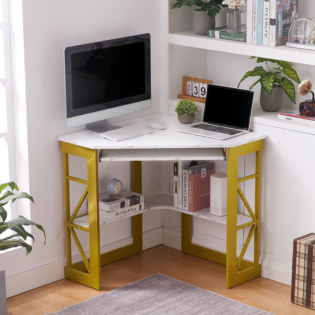 Brown Triangle Corner Desk, Office/Computer/Writing Desk for Student Apartments