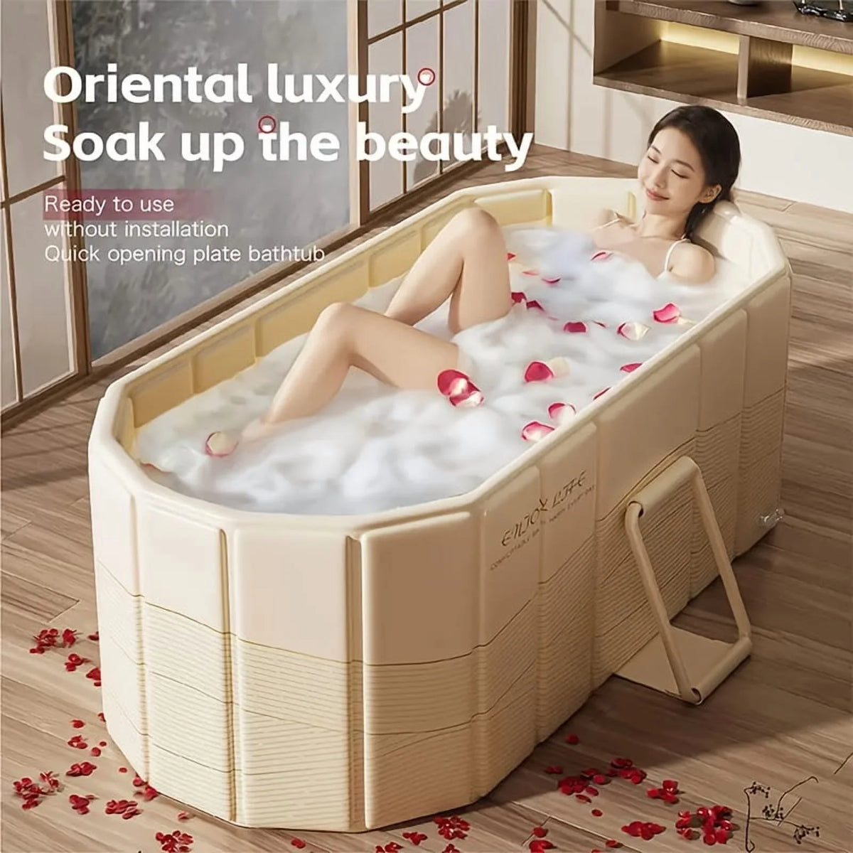 [Lightweight Design] Portable Hot Tub for Home Gym - Quick Setup, No Installation Needed, Foldable Storage, Dual Drainage Design, Beige PVC Material - Perfect Christmas Gift for Relaxation & Wellness
