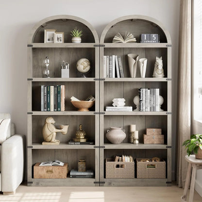 Bookcase 5 Shelf Arched Bookshelf 71.65in Tall Bookcase Farmhouse Display Storage Rack Wooden Bookshelves for Home Office, Living Room(white)
