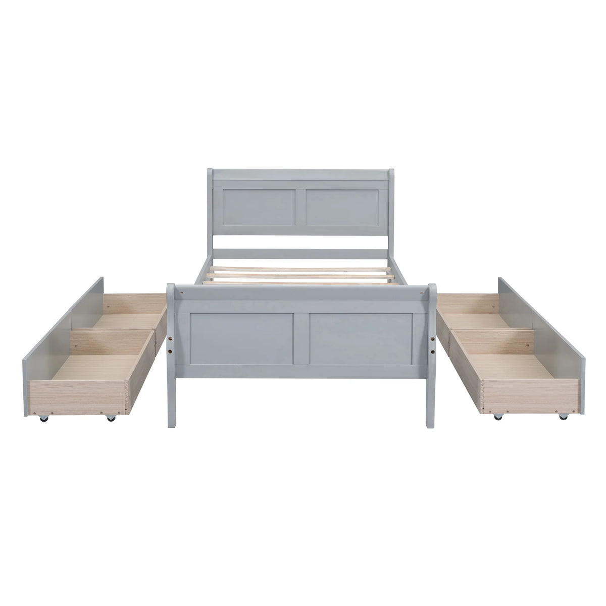Full Size Wood Platform Bed with 4 Drawers,Storage Bed Frame with Streamlined Headboard and Footboard for Kids, Teens, Boys, Girls,Wooden Slats Support, No Box Spring Needed,Oak