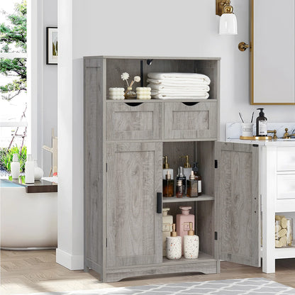 FANGSUM Rattan Storage Cabinet with 2 Drawers & 2 Shelves, Floor Cabinet for Living Room