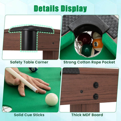 Costway 48" Pool Table for Kids & Adults with Full Set of Balls 2 Cue Sticks 2 Chalks Green