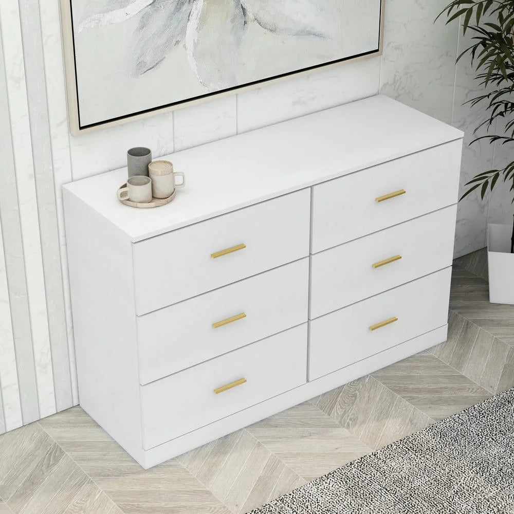 Kadyn Modern 6 Drawer Dresser Wood Cabinet,Dresser for Bedroom, Kitchen Storage Cabinet with Drawers, Chest of Drawers(Black)