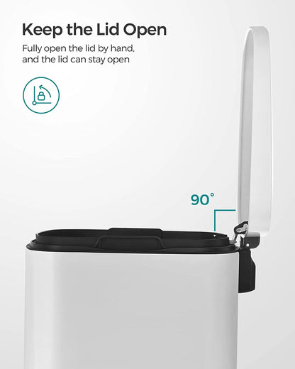 13 Gallon Stainless Steel Kitchen Trash Can, Garbage Can, Soft Close, White