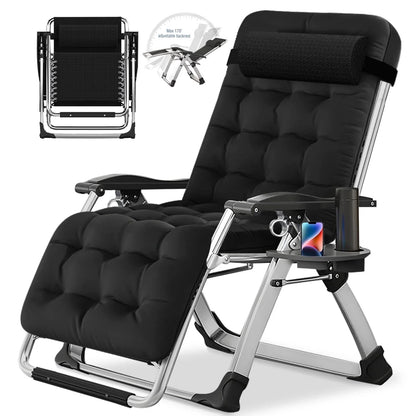 NAIZEA 2 Pack Zero Gravity Chair, Foldable Portable Lawn Recliner with Cushion, Headrest, Cup Holder, Black