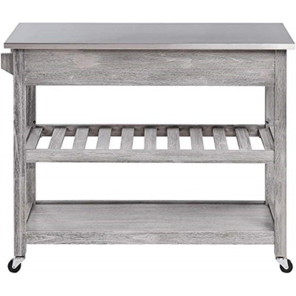 Boraam Sonoma 35.75in. H Wood Kitchen Cart with Stainless Steel Top - Barnwood Wire-Brush Finish