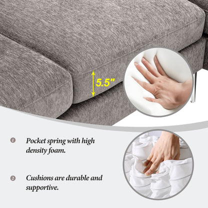 Churanty L Shaped Sofa for Small Spaces Convertible Sectional Sofa with Reversible Chaise Lounge,Grey