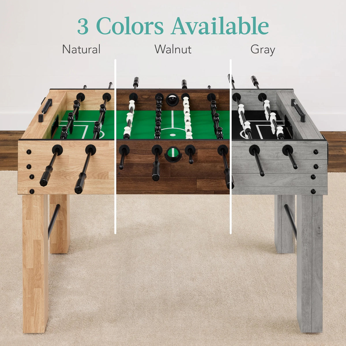 Best Choice Products Large 54in Full-Size Foosball Table for Home, Game Room w/ 2 Balls, 2 Cup Holders - Natural