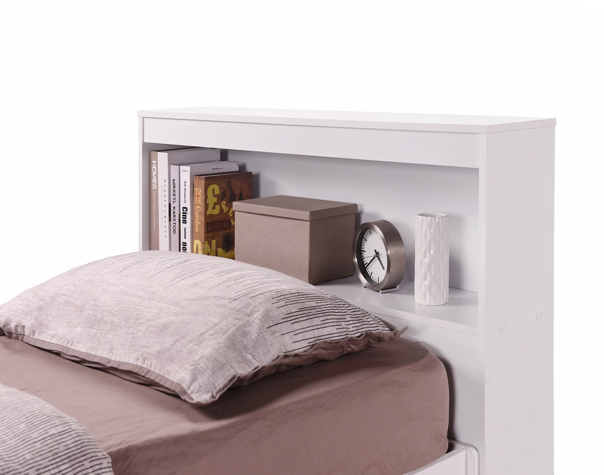Hodedah Twin-Size Captain Bed with 3-Drawers and Headboard in White