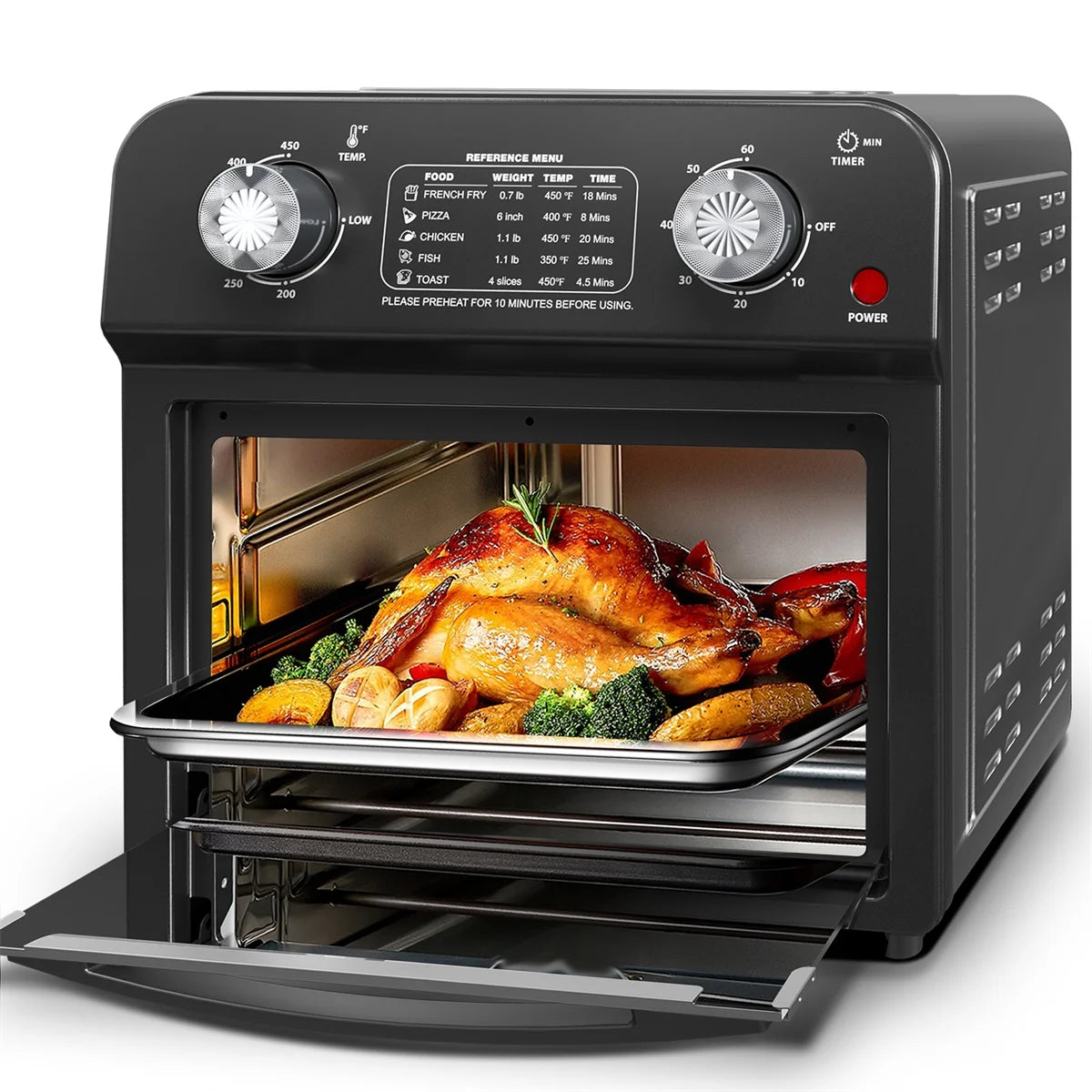 Plum Chef 13 Quart Air Fryer, Large Air Fryer Oven Toaster Combo w/ 60 Minute Timer , Convection Oven Countertop, Accessories, UL Certified, Nonstick, Accessories Included, 1500W, Sliver