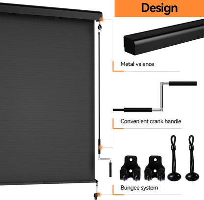 Superjoe Outdoor Roller Shade for Patio, Cordless Blackout Waterproof Blind, UV Block, 4'L x 6'W