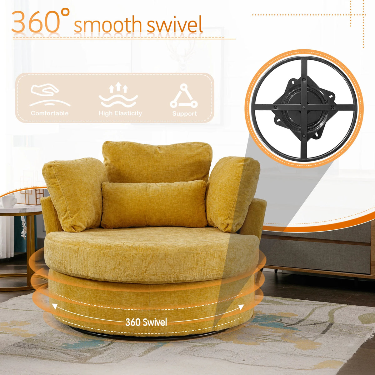 Muumblus Teddy Swivel Accent Barrel Chair, Modern Oversize Sherpa Comfy Round Reading Armchair for Living Room, Ivory