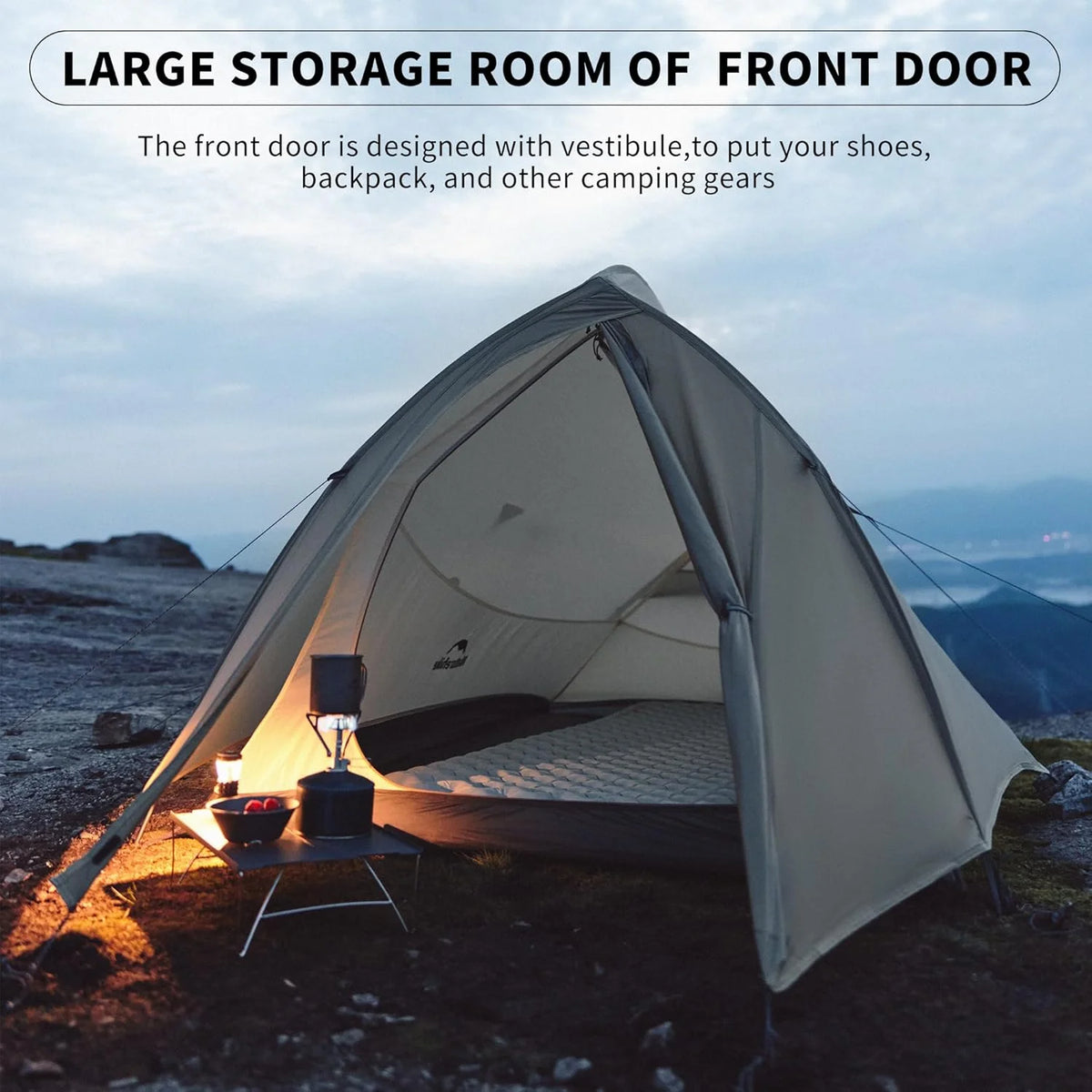 Naturehike 2 Person Tent Lightweight Backpacking Tent with Footprint - Free Standing Ultralight Camping Hiking Backpack Tents, 7.22×5.25ft, Sand