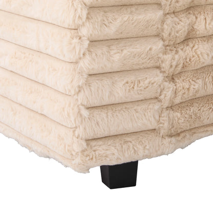Oversized Double Chaise Lounge, Faux Fur Upholstered Deep Seat Sofa with 2 Pillows, 2 Cupholders, and Dual USB Ports