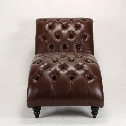 PU Leather Tufted Chaise Lounge Chair, Single Sofa Chaise Chair with Nailhead Trim and Turned Legs for Living Room Bedroom, Brown
