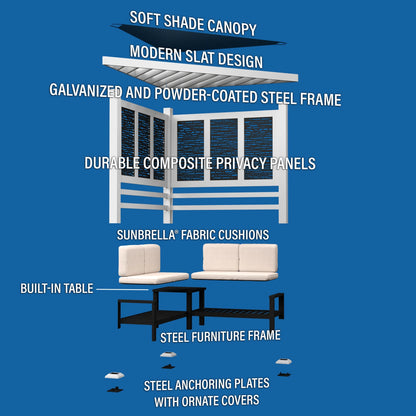 Backyard Discovery Ridgedale 12x8' Galvanized Steel Cabana Corner Pergola, Canopy, Seating