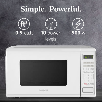 Farberware FMGZ09BKA 0.9 Cu. Ft. Microwave Oven, 900W, Digital Control, LED Display, 6 Cooking Presets, Black
