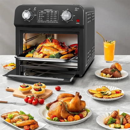 Plum Chef 13 Quart Air Fryer, Large Air Fryer Oven Toaster Combo w/ 60 Minute Timer , Convection Oven Countertop, Accessories, UL Certified, Nonstick, Accessories Included, 1500W, Sliver