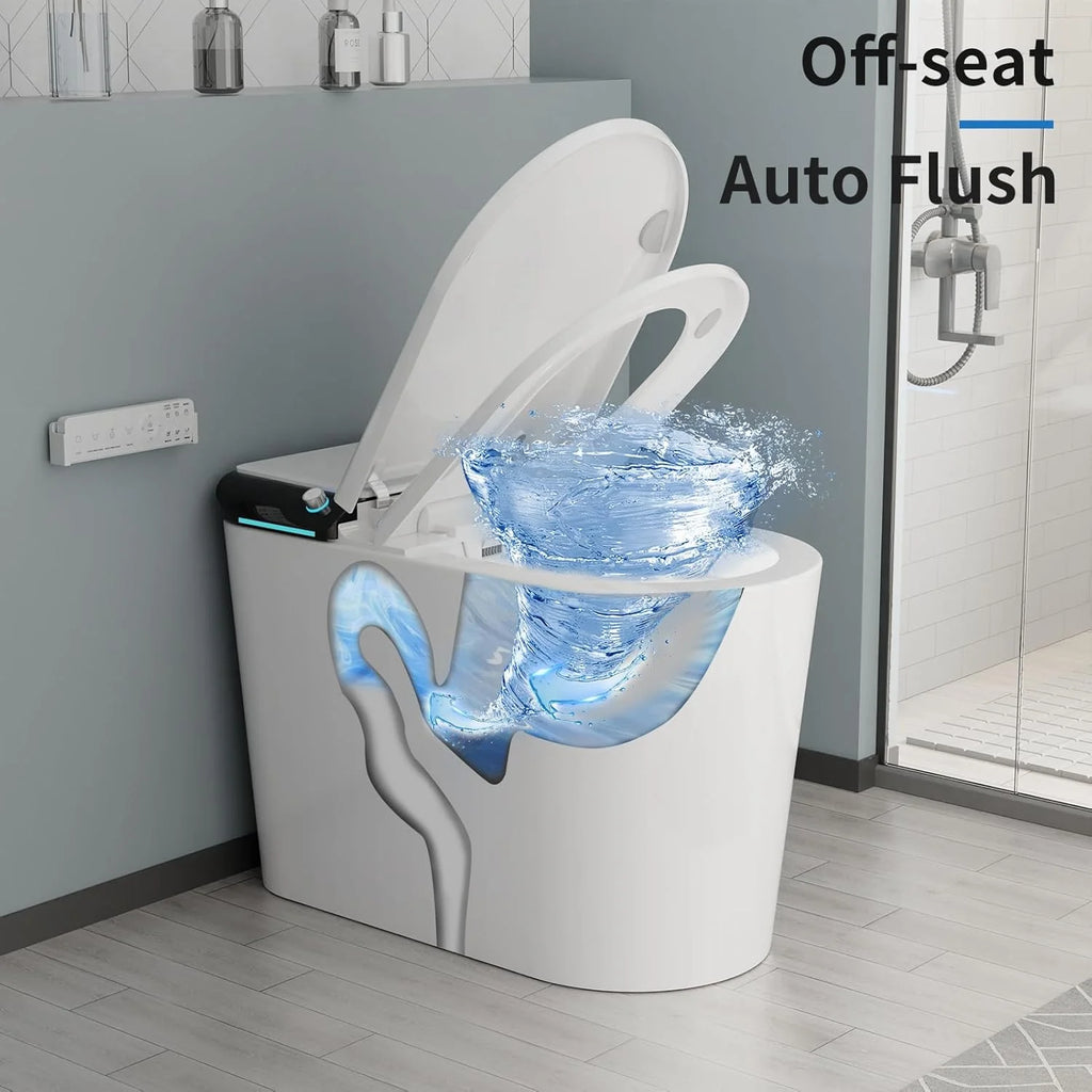 LALAHOO Smart Toilet with Bidet Built in, Auto Open & Close, Elongated Heated seat, Foot Sensor Flush, LED Display, Warm Water Wash, Dryer, Night Light, Black