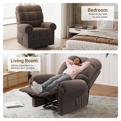 Power Recliner Chair,Electric Recline Sofa Chair for Adults with USB Port,Comfy Teddy Fleece Adjustable Cloud Sofa,Tool-Free Setup,Beige White