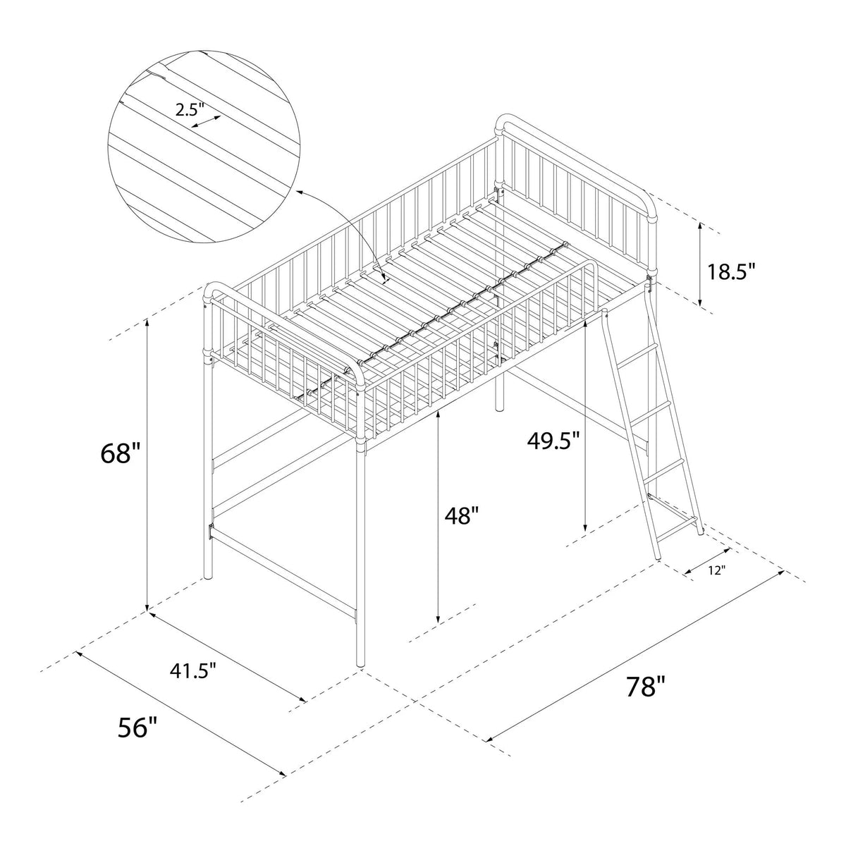 Better Homes & Gardens Kelsey Twin Metal Loft Bed, Rose Gold