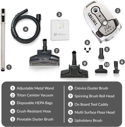 Prolux Tritan Canister Vacuum HEPA Sealed Hard Floor with Powerful 12 Amp Motor