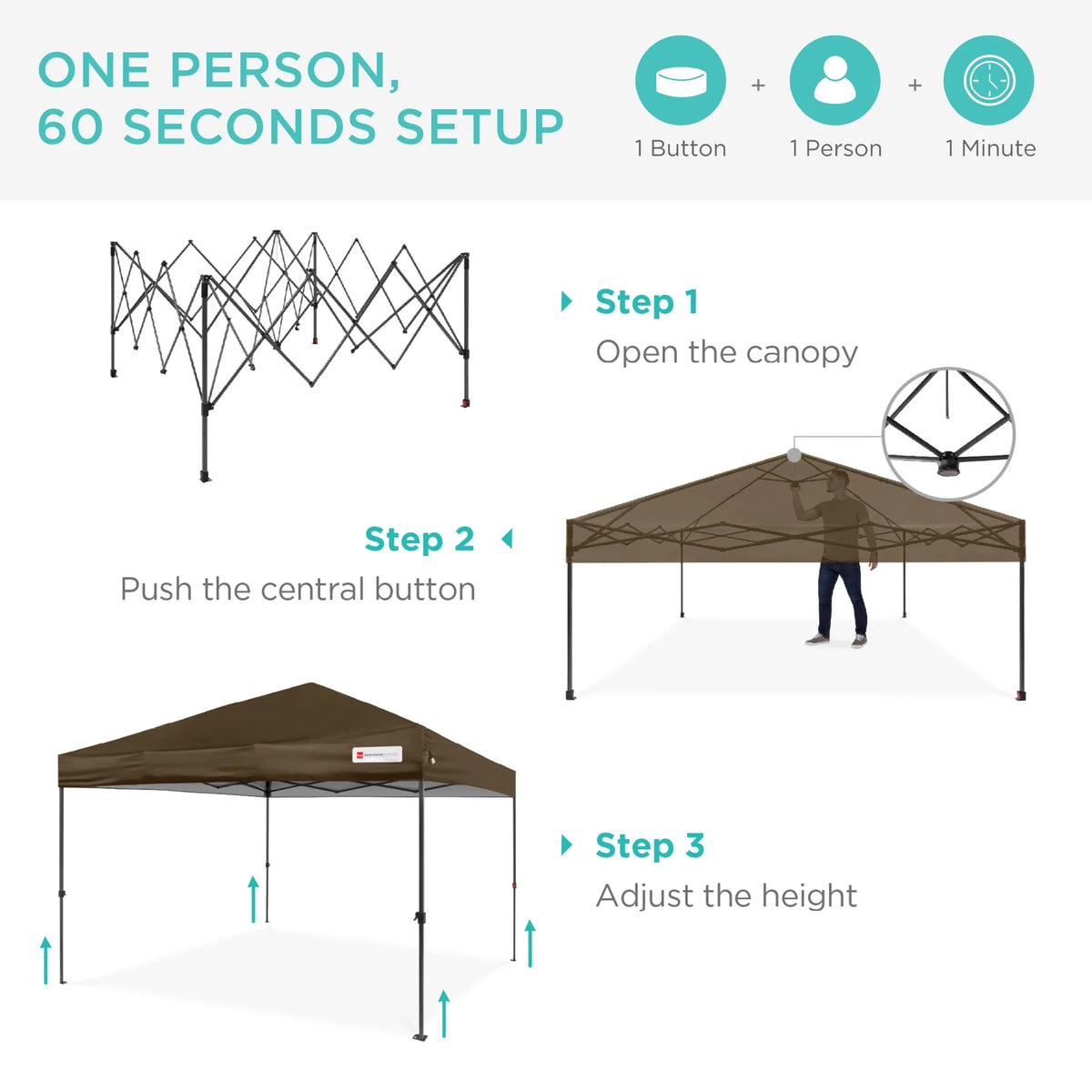 Best Choice Products 12x12ft Easy Setup Pop Up Canopy w/ 1-Button Setup, Wheeled Case, 4 Weight Bags - Navy Blue