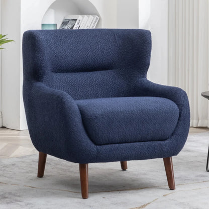 ALEAVIC White Accent Chair Upholstered Armchair with Solid Wood Legs