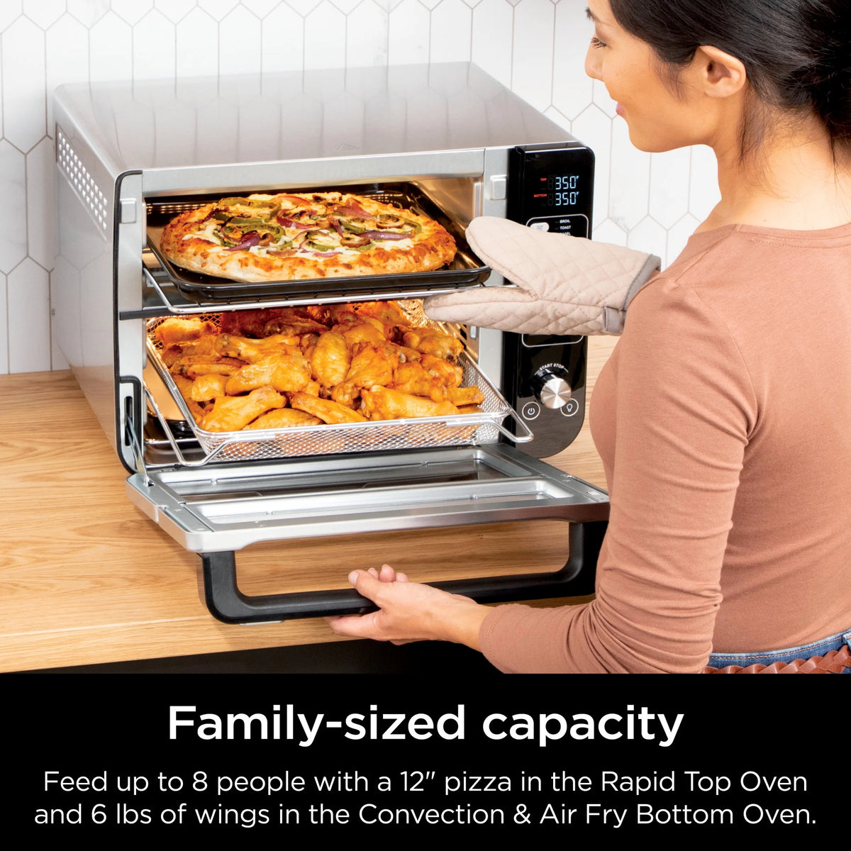 Ninja 10-in-1 Air Fryer, Double Door Toaster Oven with FlexDoor, FlavorSeal & Smart Finish, Rapid Top Convection and Air Fry Bottom, Bake, Toast, Air Fry, Pizza and More, Stainless Steel, DCT400