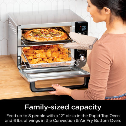 Ninja 10-in-1 Air Fryer, Double Door Toaster Oven with FlexDoor, FlavorSeal & Smart Finish, Rapid Top Convection and Air Fry Bottom, Bake, Toast, Air Fry, Pizza and More, Stainless Steel, DCT400