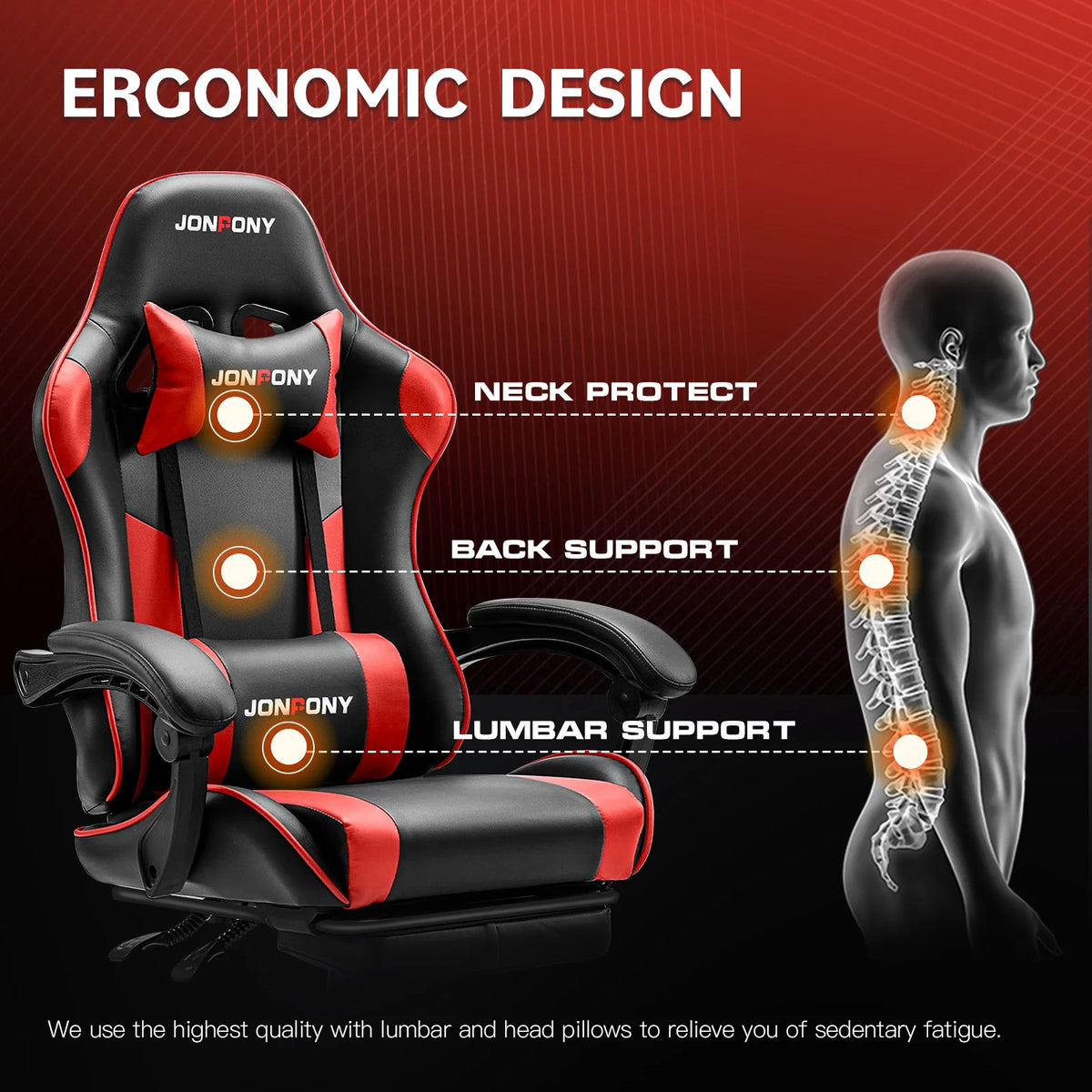 JONPONY Big and Tall Gaming Chair, Ergonomic Design, Gamer Chair PU Leather with Footrest and Lumbar Support, High Back Office Chair Support 8 Hours Long Sitting, Computer Chair,Black Grey