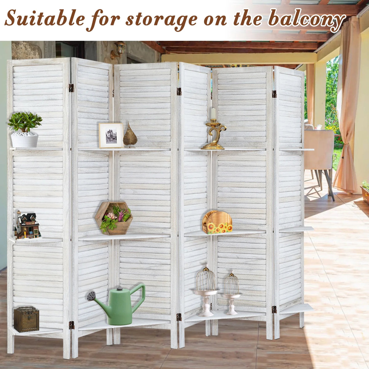 6-Panel Room Divider with Shelves5.6ft Tall Folding Privacy Screen Panels, Room Divider Wall, Divider for Room Separation, Room Divider ShelvesEffectively Block SightNatural
