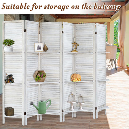 6-Panel Room Divider with Shelves5.6ft Tall Folding Privacy Screen Panels, Room Divider Wall, Divider for Room Separation, Room Divider ShelvesEffectively Block SightNatural