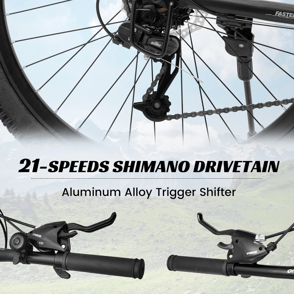 26 Inch Mountain Bike Dual Full Suspension, Shimano 21-Speed Mountain Bicycle with Dual Disc Brakes and Carbon Steel Frame, Trail Beach Snow Commuter City Bike for Adult Men Women, Black