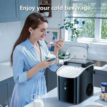 Auseo SS Nugget Countertop Ice Maker with Soft Chewable Ice, 35Lbs/24H, Self-Cleaning, Ice Scoop, Stainless Steel Silver, for Kitchen/Office/Party