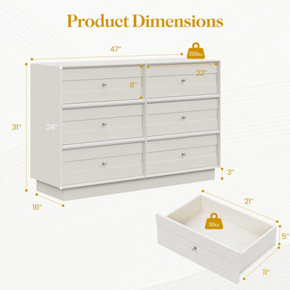 May Color Large White 3 Drawer Dresser Set of 2 with Fluted Panel, Modern Chest of Drawers with Silent Slide Drawers, Wood Accent Nightstand with Storage for Bedroom Living Room, Hallway