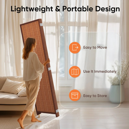 JOSTYLE 4-Panel Room Divider 6ft Tall Extra Wide Folding Privacy Screen with Diamond Double-Weave Divider for Room Separation Freestanding Red Brown