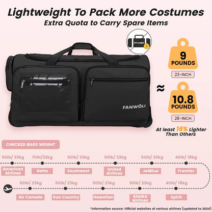 Fegat Dance Bag with Garment Rack - 28"Collapsible Rolling Competition Dance Duffle Bag Lightweight Costume Wheeled Suitcase for Dancers Shows Livestreamer Athletes