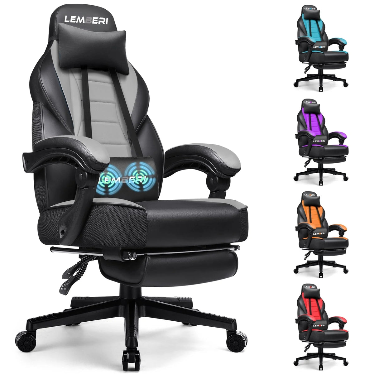 Waleaf Gaming Chair with Lumbar Massage, Ergonomic Gamer Gear Gaming Chair with Footrest