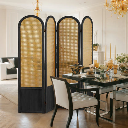 Aletheiawu 6 Panel Rattan Room Divider and Folding Privacy Screens, No Installation Required, Black