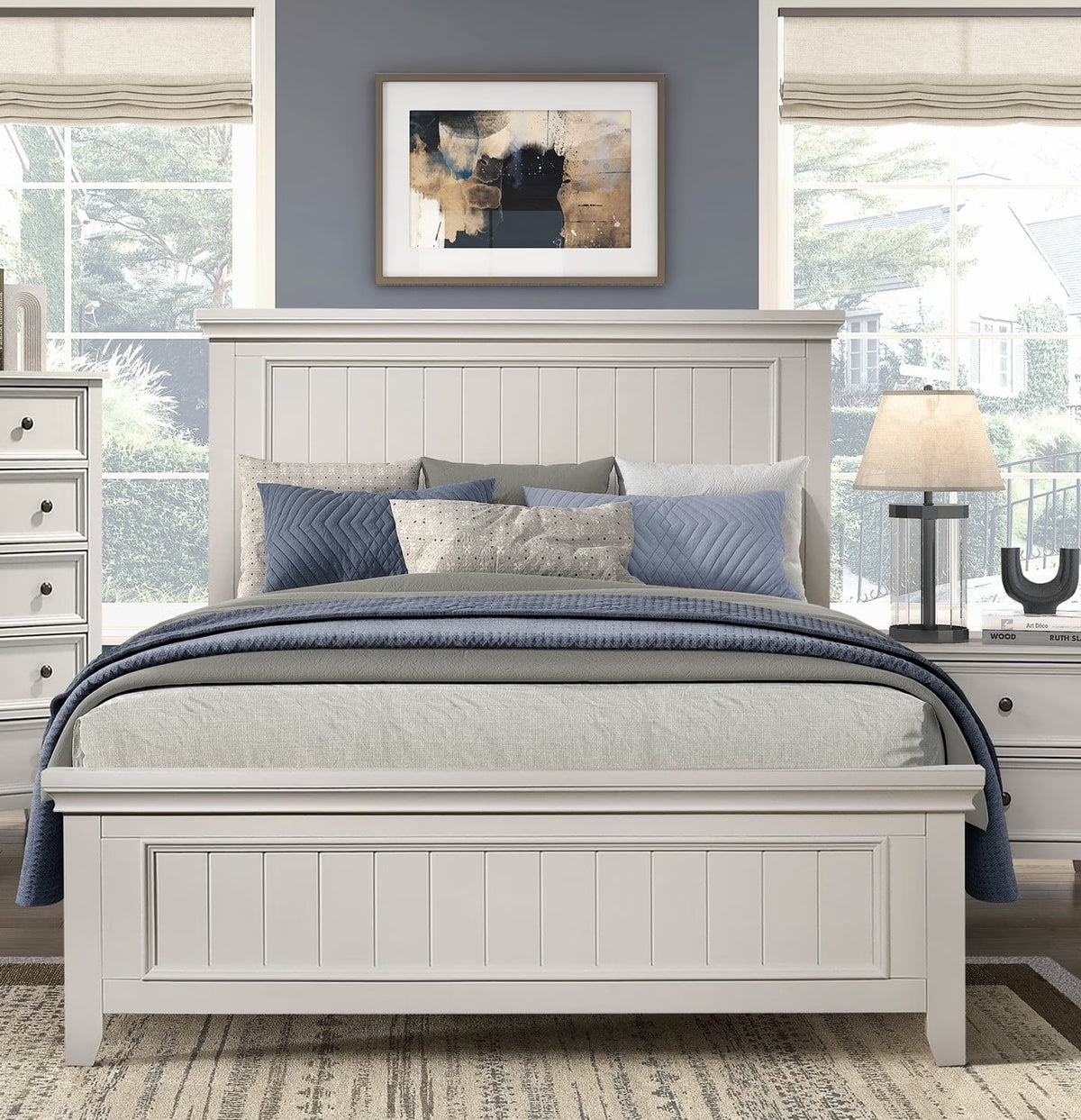DreamBuck Queen Size Bed Frame, Platform Bed Frame with Headboard, Queen Size Bed Frame with Strong Wooden Slats, Queen Frame for Teens, Adults, Modern Bed Frame for Bedroom, No Box Spring Needed