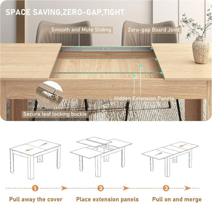 ChVans Large Mobile Extendable Dining Table for 6-8, Modern Wood Kitchen Table Rectangular Table for Dining Room, Living Room
