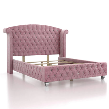 FOA Cyndi 3pc Pink Fabric Bedroom Set- Full + 2 Nightstands and Care Kit