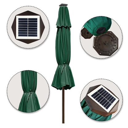 EliteShade Sunbrella Solar Umbrellas 9ft Market Umbrella with 80 LED Lights Patio Umbrellas Outdoor Table Umbrella with Ventilation and 5 Years Non-Fading Top,Ruby