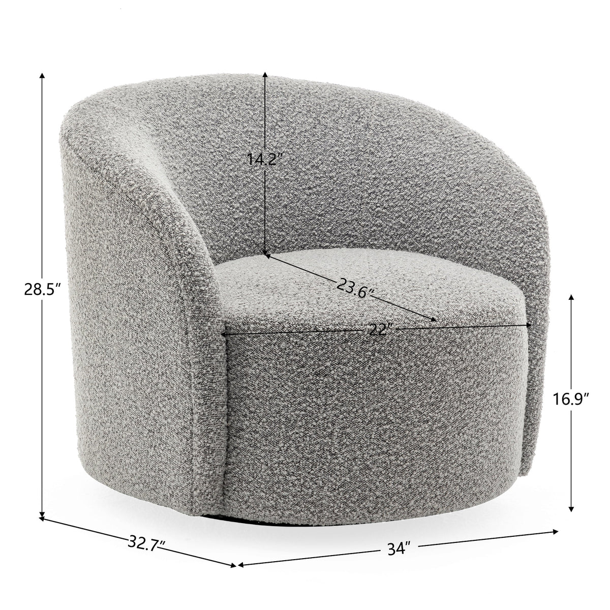 34" W Mid Century Modern Swivel Barrel Chair, Round Upholstered Boucle Swivel Accent Chairs, No Assembly Sofa Chair for Living Room Bedroom Reading Apartment Lounge Nursery(Cream)