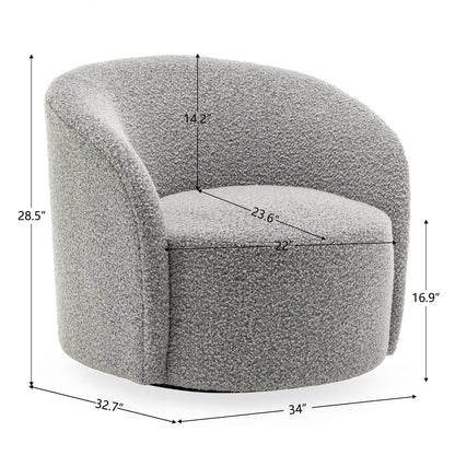 34" W Mid Century Modern Swivel Barrel Chair, Round Upholstered Boucle Swivel Accent Chairs, No Assembly Sofa Chair for Living Room Bedroom Reading Apartment Lounge Nursery(Cream)