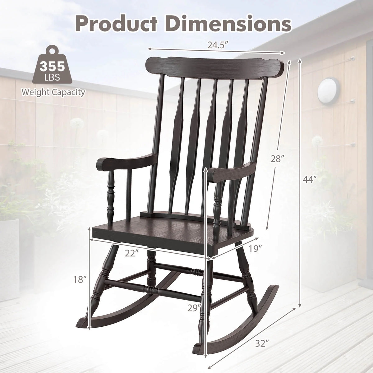 Costway Solid Wood Rocking Chair Porch Rocker Indoor Outdoor Seat Glossy Finish White