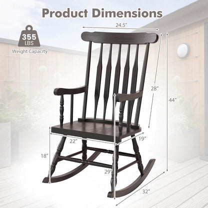 Costway Solid Wood Rocking Chair Porch Rocker Indoor Outdoor Seat Glossy Finish White