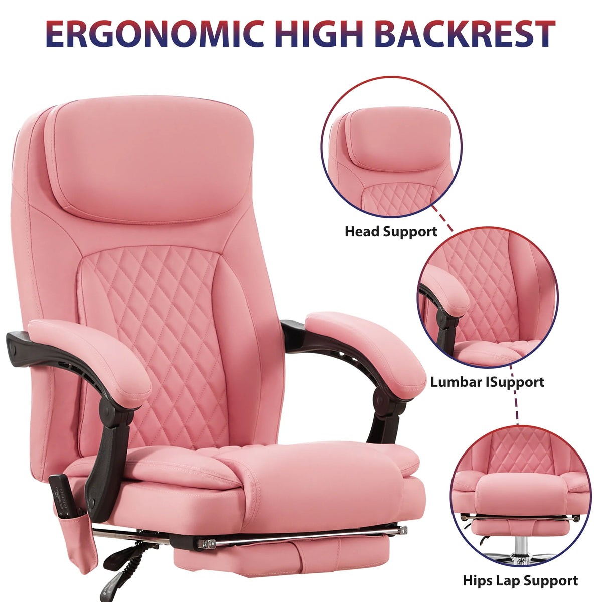 JONPONY Big and Tall Office Chair 500LBS Executive Office Chair Massage and Footrest Ergonomic Computer Desk Chair Reclining High Back Leather Office Chair Lumbar Back Support Swivel Rolling,Black