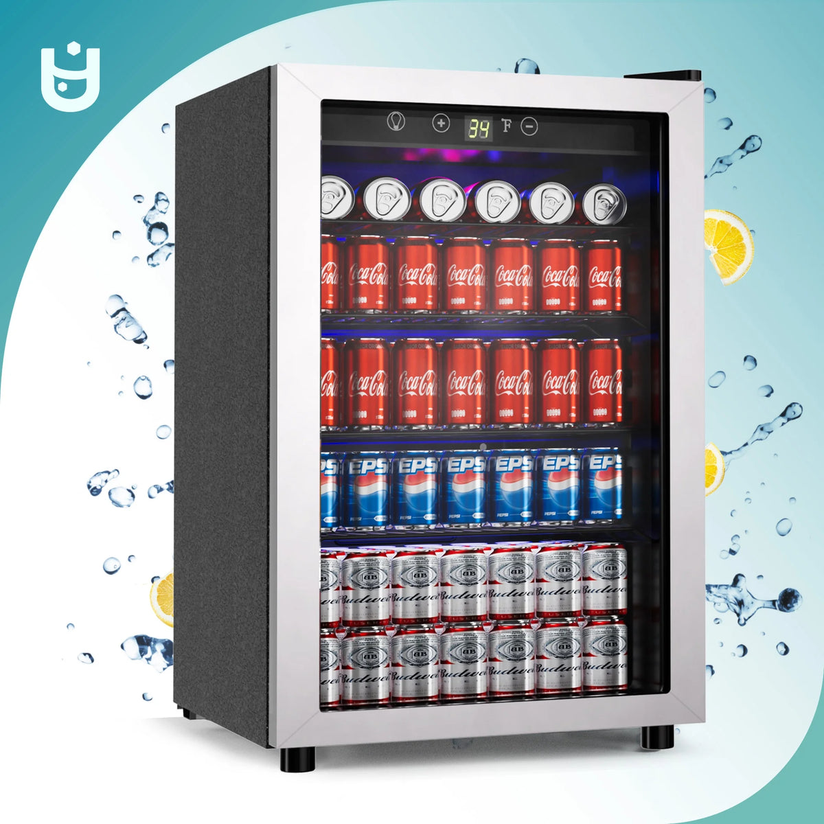 EUHOMY 145 Can Beverage Refrigerator and Mine Cooler with Glass Door with Adjustable Shelves